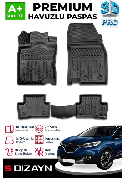 S-dizayn Renault Kadjar 3d Pro Havuzlu Paspas 2015 Üzeri A+ Kalite