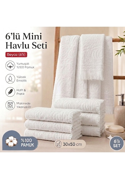 'lı Pamuklu Mutfak Havlusu Seti 30x50 Cm Kurulama Bezi El Havlusu Yüksek Su Emici Yumuşak Dokulu Beyaz