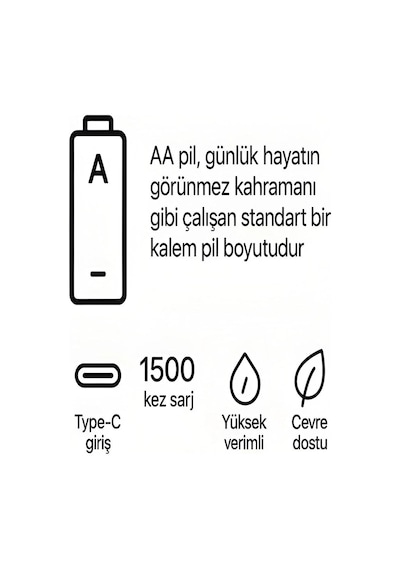 Tedar Type-c Şarjlı 2800mwh 1.5v Şarj Edilebilir 2 Li Aa5 Kalın Pil - Lityum Iyon Batarya Najmaddin