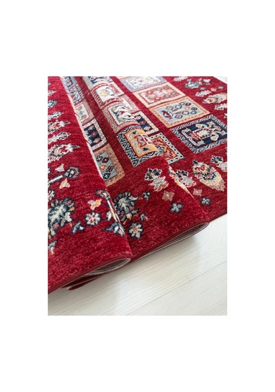Alize Patchwork Esintili Etnik Desenli Kırmızı Halı - Modern Klasik Oda Ve Salon Halısı Kırmızı