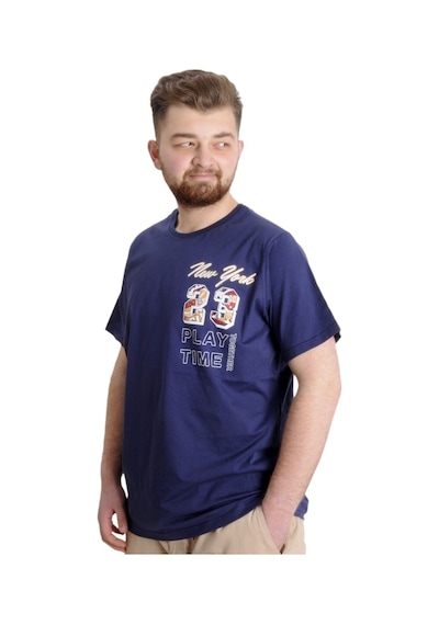 Mode Xl Büyük Beden Erkek T-Shirt New York 23113 Indigo 001