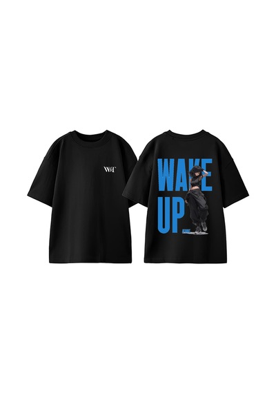 Thewert Wake Up Tasarım Sırt Baskılı Pamuk Siyah Oversize T-shirt