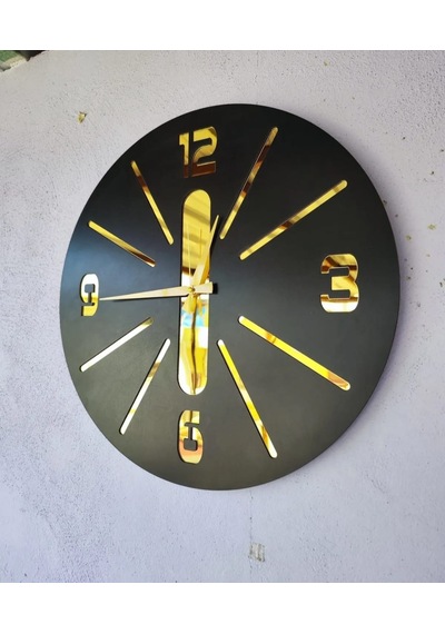 Duvar Saati - Ahşap Duvar Saati -sağlam Ve Uygun Hediye Şık - Modern Saat No:12 Gold
