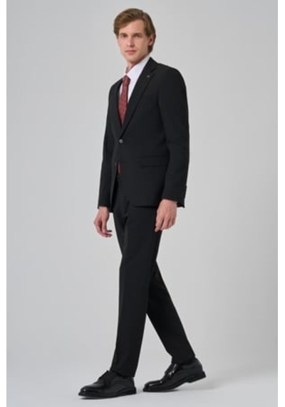 Morven Erkek Siyah Slim Fit Mono Yaka Yelekli Takım Elbise 26mc001026001 Siyah