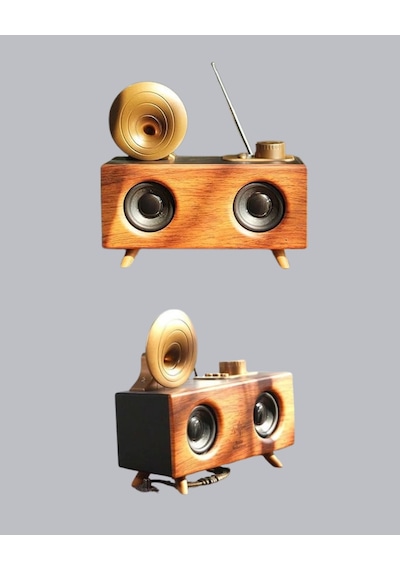 Hubrendy Tekno Çift Hoparlörlü Bluetooth Gramofon Speaker Fm Radyo, Usb, Sd Kart Ve Aux Girişli
