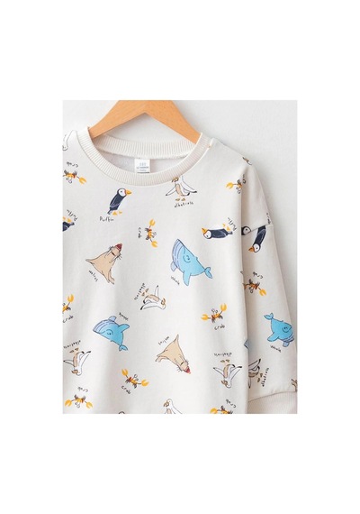 LC Waikiki Lcw Baby Ekru Bisiklet Yaka Uzun Kollu Baskılı Pamuklu Erkek Bebek Sweatshirt