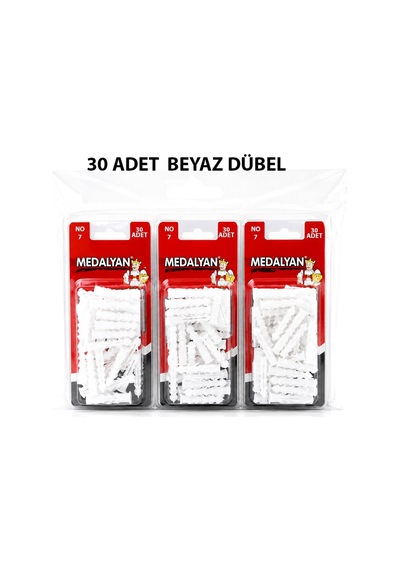 Medalyan Dl-37 Beyaz Plastik Dübel No 7 - 30 Adet- 12'li Paket