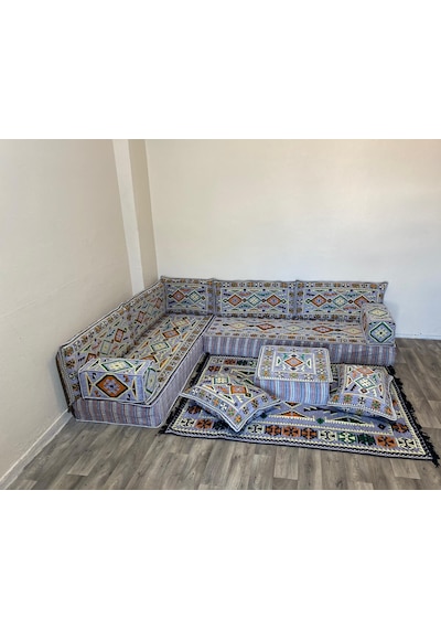 Coton Şark Köşesi Anadolu Desenli 20cm Minder Takımı Gri