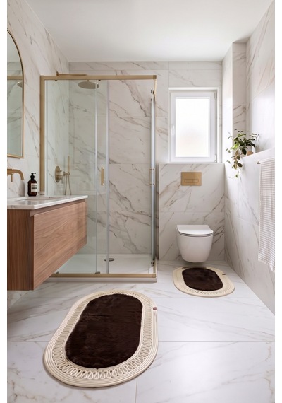 Banyo Paspası Takımı 60x100+40x60 Cm İç Trikot Acı Kahve & Krem