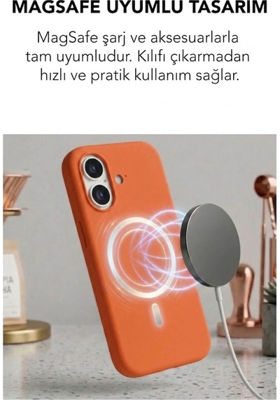 Apple İphone 16 Uyumlu Magsafe Lansman Silikon Kılıf Turuncu