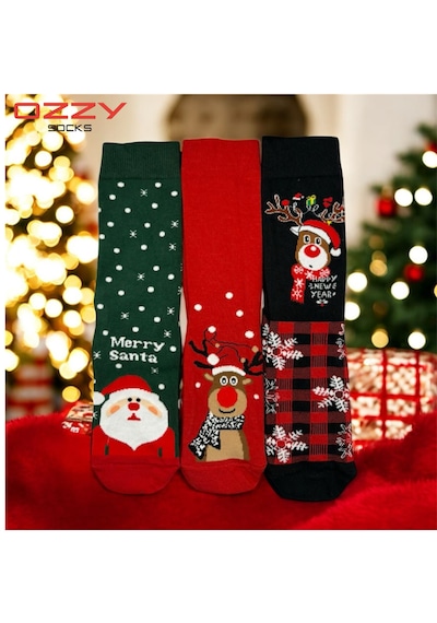 Ozzy Socks Unisex Yılbaşı Çorap 3 Çift Siyah