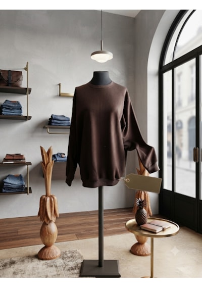 Erkek Kahverengi Bisiklet Yaka Oversize Uzun Kollu Tişört / Sweatshirt - L Beden A.kahve