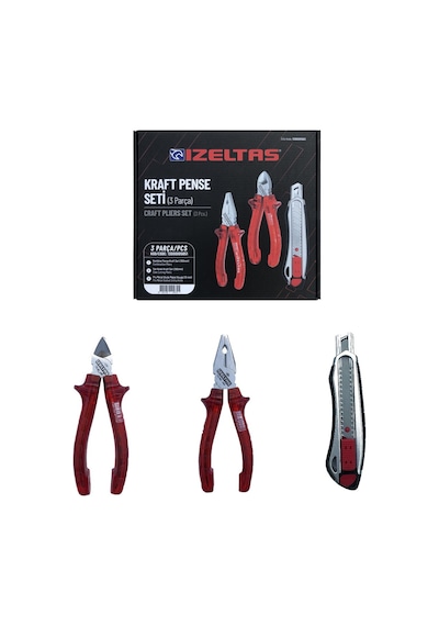 İzeltaş 3'lü Kraft Pense Seti +3 Parça Kraft Pense 160 MM + Kraft Yan Keski 160 MM Maket Bıçağı
