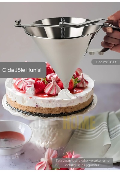 Gıda Jöle Hunisi Paslanmaz Hamur Dağıtıcı Büyük Boy Standlı Krep Ve Tatlı Porsiyonlayıcı Çelik 1.8 Lt.