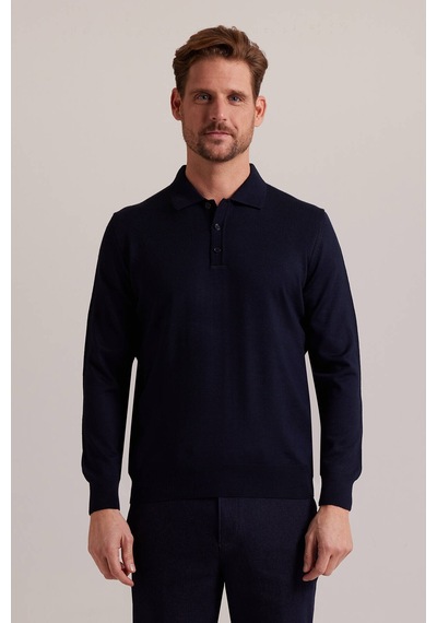 Erkek Lacivert Polo Yaka Klasik Triko