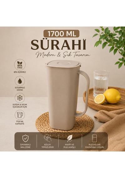 1700 Ml Sürahi, Sızdırmaz Kapaklı Bpa İçermez Buzdolabı Kapısına Uygun Ergonomik Saplı Soğuk Ve Sıcak İçec Diğer