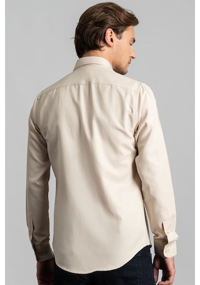 Tudors Slim Fit Dar Kesim Uzun Kol Erkek Gömlek-23385 Bej