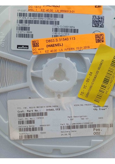 Grm155r61c105ka12d Murata 1mf 16v 402 100 Adet