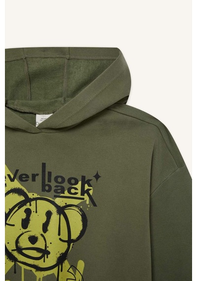 DeFacto Kız Çocuk Oversize Geniş Kalıp Kapüşonlu Baskılı Sweatshirt D1567A824WNKH210 Haki