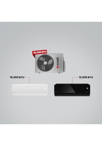 Arçelik 1+2 Multi Sistem 30100 MD Pro Dış Ünite 18.000 BTU Beyaz İç Ünite + 12.000 BTU Siyah İç Ünite Duvar Tipi Klima