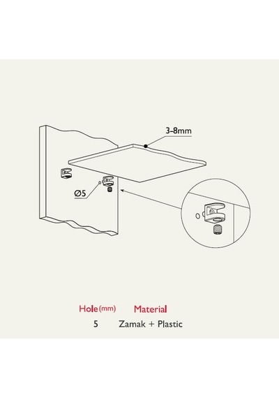Sıkıştırmalı Cam Raf Pimi 5Mm Pimli