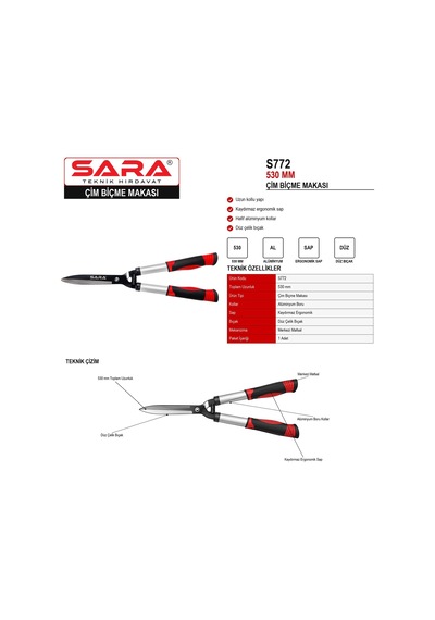 Sara S772 530 Mm Çim Biçme Makası Alüminyum Kollu