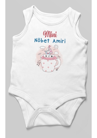 Mini Nöbet Amiri Baskılı Bebek Zıbını Çıtçıtlı Body %100 Pamuk Sıfır Kol Beyaz