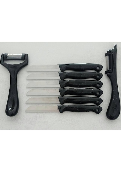 Solingen 6'lı Meyve-sebze-doğrama Bıçağı Ve 2'li Soyacak 8'li Set Siyah Metal