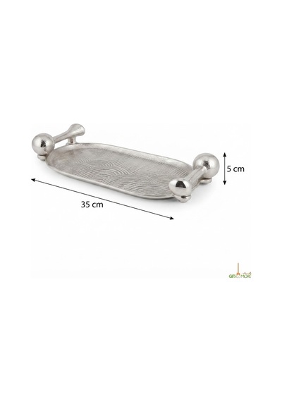 Mushroom Sılver Dekoratif Tepsi 38x17x6