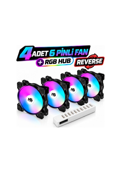 Next Gaming Orion 4 Adet Reverse Ters Bıçak Rgb 6 Pin 120mm Siyah Fan + Rgb Hub Set