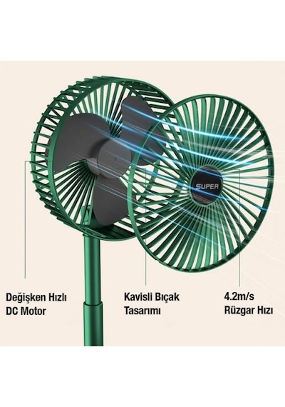 Coofbe 3 Modlu Dokunmatik Oynar Başlıklı Taşınabilir Şarjlı Masaüstü Vantilatör Fan Ev Ofis Masaüstü Fan