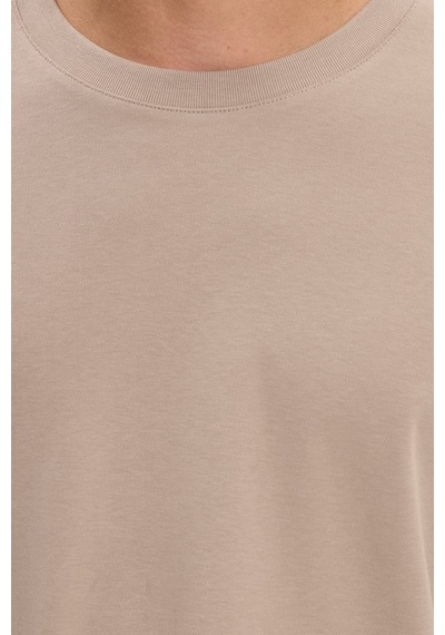 Tudors Unisex Relax Fit Rahat Kesim %100 Pamuk Uzun Kollu Bisiklet Yaka Haki Tişört-51287