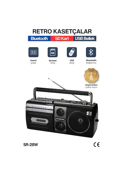 Kasetçalar Teyp Bluetooth Hoparlör Usb Sd Kart Özellikli Aux Bağlantılı Yeni Nesil Antenli Retro