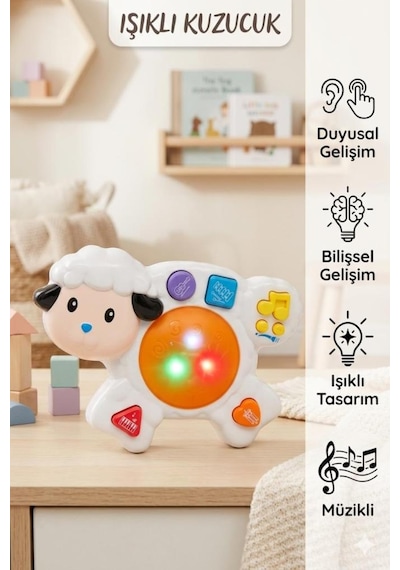 Işıklı Sesli Müzikli Kuzucuk Piyanolu Davul Enstrümanı Eğitici Oyuncak Çocuk Müzik Aleti