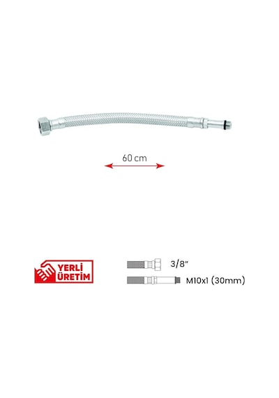 Paslanmaz Çelik Flex Hortum 3/8 - M10x1 Uzun Uç 30 Mm Batarya Hortumu 60 Cm Çok Renkli Diğer