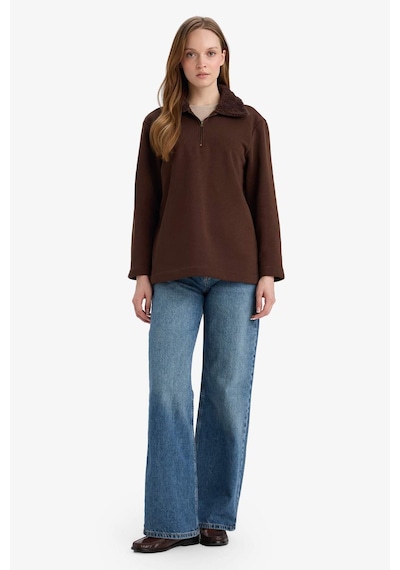 Defacto Regular Fit Fermuarlı Yaka İçi Yumuşak Tüylü Kalın Sweatshirt Tunik G3853ax25wnbn341 Kahve-bn341