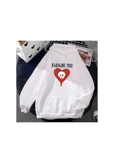 Tarzsokak Beyaz Unisex Alkalin Trio Rock Band Grafik Ağır Zihinsel Müzik Baskı Moletom Rahat Erkekle