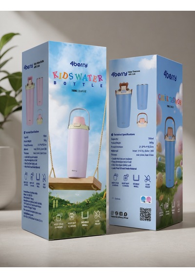 4berry 700 Ml Termos Matara Çift Cidarlı Vakum Yalıtımlı Sıcak Soğuk Tutan Sızdırmaz Kapaklı - Mavi