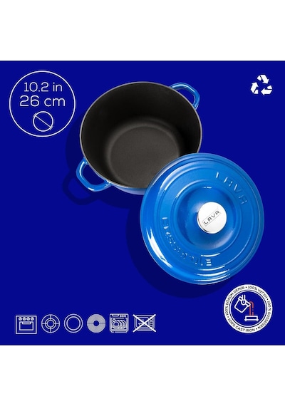 Lava Döküm Yuvarlak Tencere Döküm Demir Kapak New Heritage Serisi Çap(Ø)26cm.