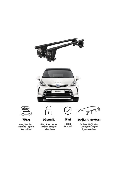 Royal Toyota Prius + 2012-2015 Uyumlu Siyah Kilitli Ara Atkı Port Bagaj Tavan Barı