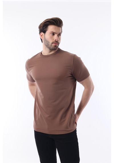 Madmext Kahverengi Bisiklet Yaka Basic Kısa Kollu Tişört 7042 Kahverengi