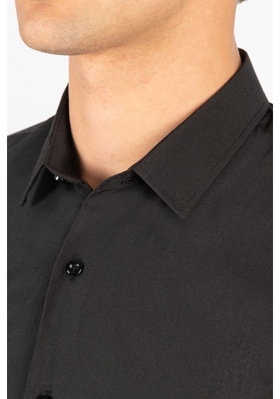 Tudors 16180 Slim Fit Dar Kesim Küçük Yaka Düz Erkek Gömlek Siyah