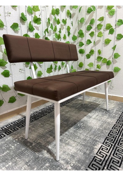 Özcan Metal Beyaz Metal Ayaklı Sırtlı & Sırtsız Mutfak Salon Antre Yatak Odası Puf Bank Oturak Takımı Kahverengi