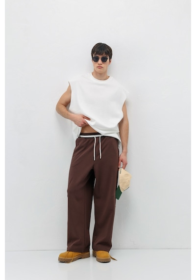 Vamos Bağcıklı Baggy Fit Eşofman Alt Kahverengi