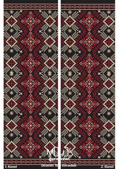 Anatolia 11 Desenli Süet Oturma Odası Salon Fon Perde Baskılı Ekstrafor Büzgü 2 Kanat Prd-1020 Çok Renkli