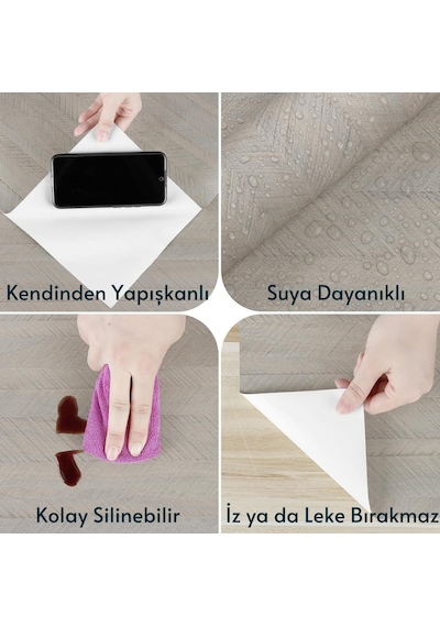 Technosmart 60 500cm Kendinden Yapışkanlı Balıksırtı Desenli Premium Duvar Kağıdı Masa Dolap Kaplama Bej