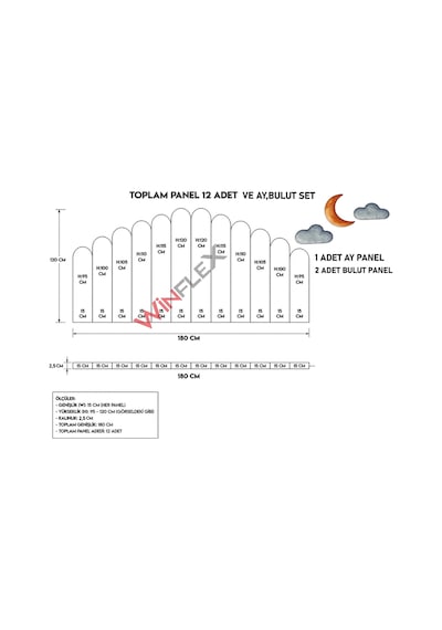 Winflex Yatak Başlık Ay Ve Bulut Set Dekorasyon Panel 180cm-kırmızı 180 CM