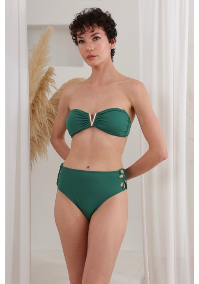 Lapıeno Aksesuarlı Soft Straplez Bikini Takım 4205 Yeşil