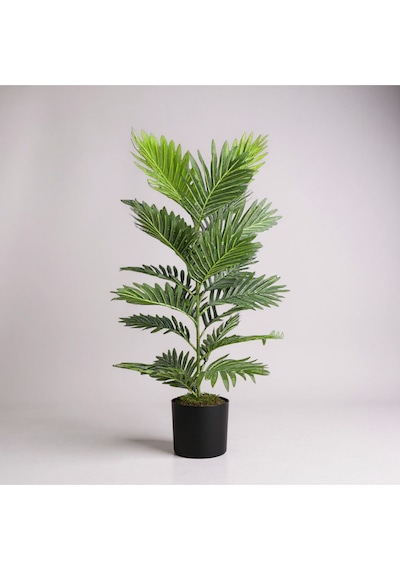 100 Cm Yapay Areca Palmiyesi Premium Dekoratif İç Mekan Bitkisi Siyah Metal Saksı Yeşil