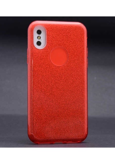 Noktaks - İphone X Uyumlu Kılıf Koruyucu Simli Shining Silikon - Kırmızı - T3475